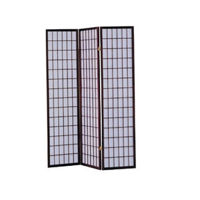 3-Panel Room Divider Asian Style Privacy Screen in Cherry Wood Finish