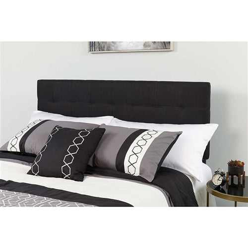 Full Size Modern Box-Stitch Black Fabric Upholstered Headboard