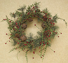 Red Berry Pine Wreath, 22"