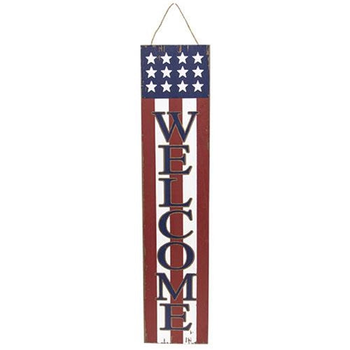 Patriotic Wooden Porch Sign, "Welcome"