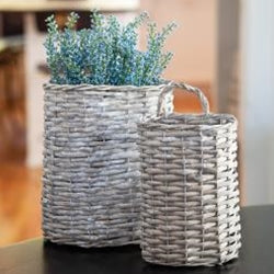 Set of 2 Gray Willow Oval Baskets