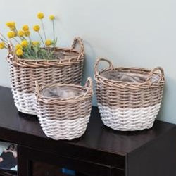 Set of 3 White Dipped Willow Gathering Basket Planters