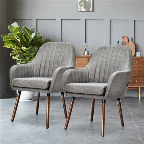 Set of 2 Retro Linen Accent Chair w/ Espresso Rubber Wood Frame - Grey