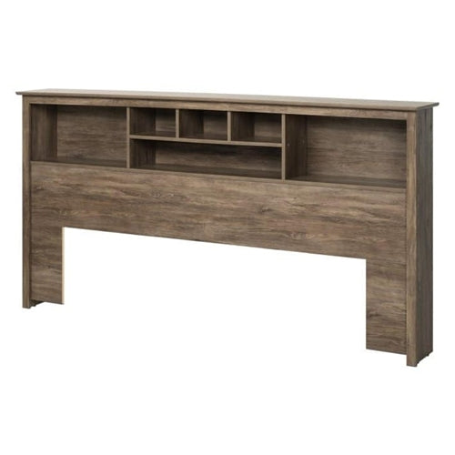 King Size Bookcase Headboard in Drifted Gray Wood Finish