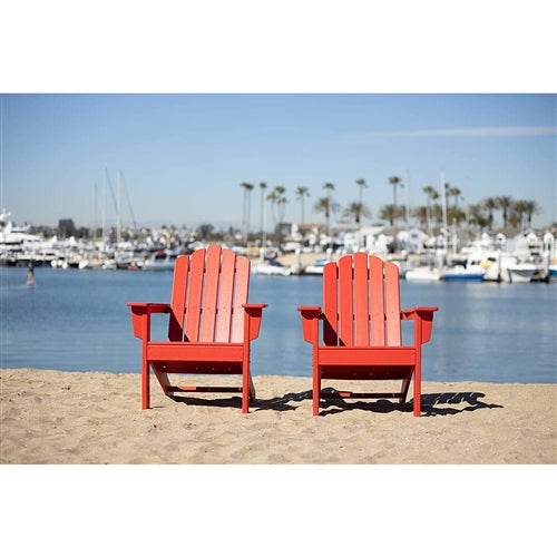 All Weather Recycled Red Poly Plastic Outdoor Patio Adirondack Chairs - Set of 2