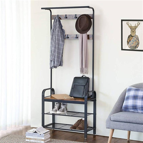 Entryway Modern Industrial Style Hall Tree Coat Rack Shoe Storage Bench