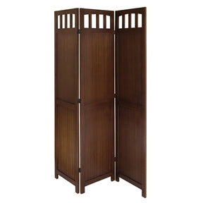 3-Panel Wooden Folding Room Divider Screen in Walnut Finish