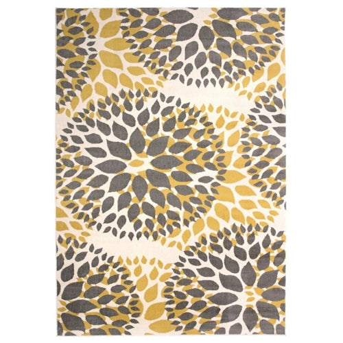 5' x 7' Grey Yellow Floral Woven Stain Resistant Polypropylene Area Rug