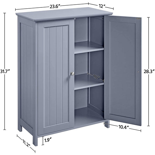 Gray Wood 2-Door Freestanding Bathroom Floor Cabinet Kitchen Storage Cupboard