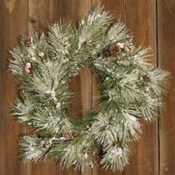 Flocked Pine Wreath w/Pinecones, 18"